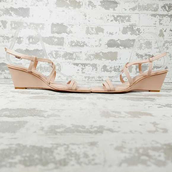 NEW Caslon Paola Pink Leather Square Toe Ankle Strap Wedge Heel Sandals F677 - Picture 7 of 13